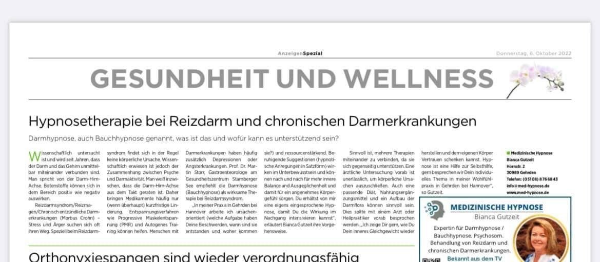 HAZ-Artikel Darmhypnose von Oktober 2022